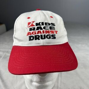 Vintage Kmart Kids Race Against Drugs Snapback Hat Cap One Size White & Red